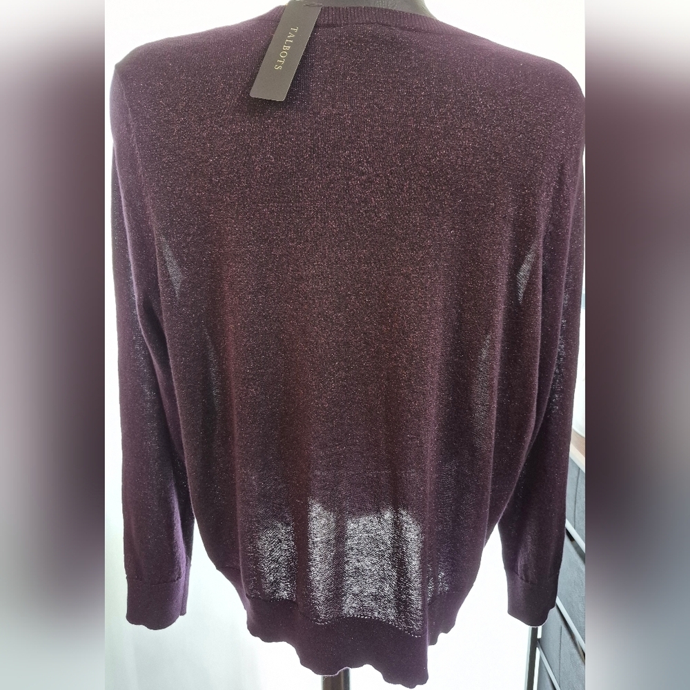 Talbots Metallic Rhinestone Button Up Cardigan Shimmer Purple Women’s Size 2XP - Picture 2 of 4